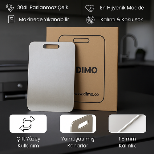 Dimo™ Paslanmaz Çelik Kesme Tahtası - Dayanıklı ve Hijyenik!